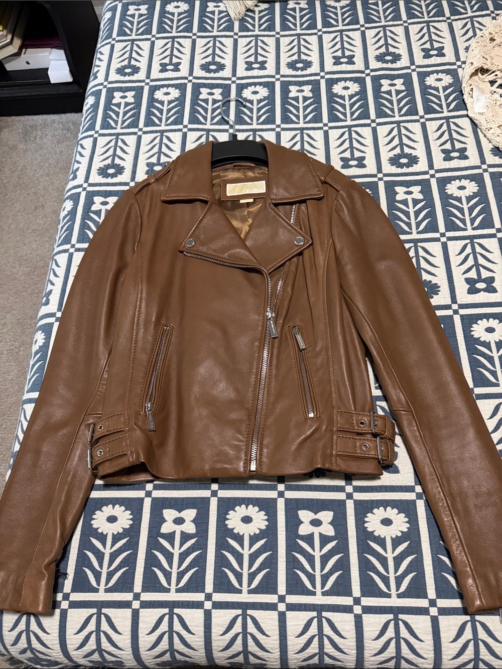Michael Kors Brown Leather Moto Jacket